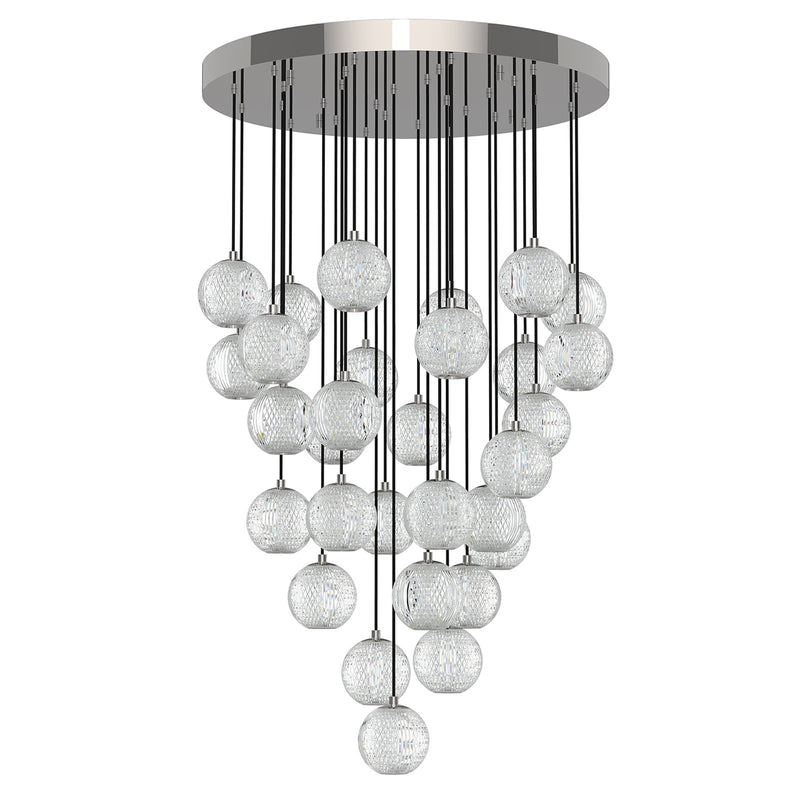 Kuzco Marni 30-Head LED Multi Pendant | Polished Nickel and Clear Carved Acrylic | Living Room & Dining Room | 25.6 x 4.8 in | Model MP321230PN