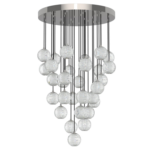 Kuzco Marni 30-Head LED Multi Pendant | Polished Nickel and Clear Carved Acrylic | Living Room & Dining Room | 25.6 x 4.8 in | Model MP321230PN