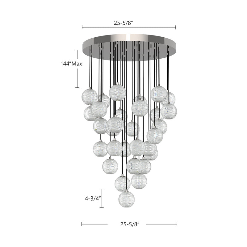 Kuzco Marni 30-Head LED Multi Pendant | Polished Nickel and Clear Carved Acrylic | Living Room & Dining Room | 25.6 x 4.8 in | Model MP321230PN