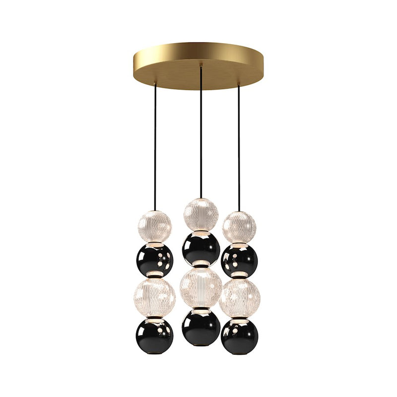 Kuzco Alora Onyx 15in 3-Head LED Multi Pendant | Natural Brass Aluminum and Clear Carved Acrylic | Dining Room & Kitchen Island | Model MP321803NB
