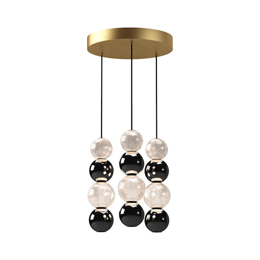 Kuzco Alora Onyx 15in 3-Head LED Multi Pendant | Natural Brass Aluminum and Clear Carved Acrylic | Dining Room & Kitchen Island | Model MP321803NB