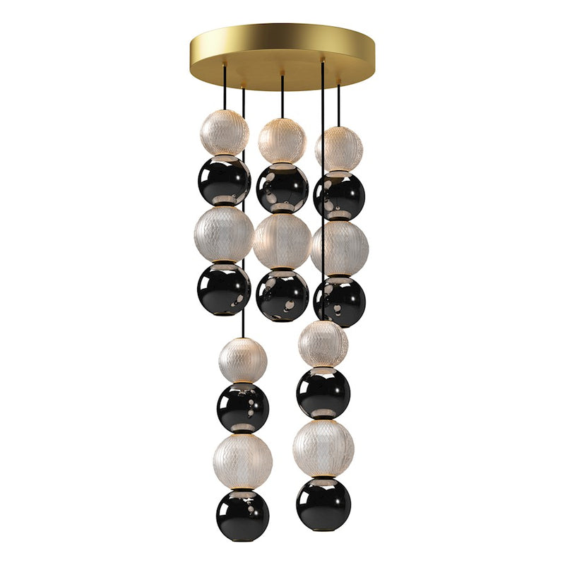 Kuzco Onyx 15in 5-Light LED Multi Pendant | Modern Natural Brass and Clear Carved Acrylic | Kitchen Island & Dining Room | Model MP321805NB