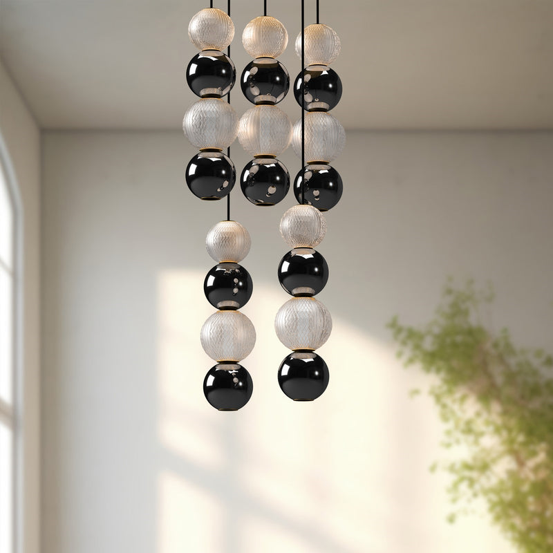 Kuzco Onyx 15in 5-Light LED Multi Pendant | Modern Natural Brass and Clear Carved Acrylic | Kitchen Island & Dining Room | Model MP321805NB