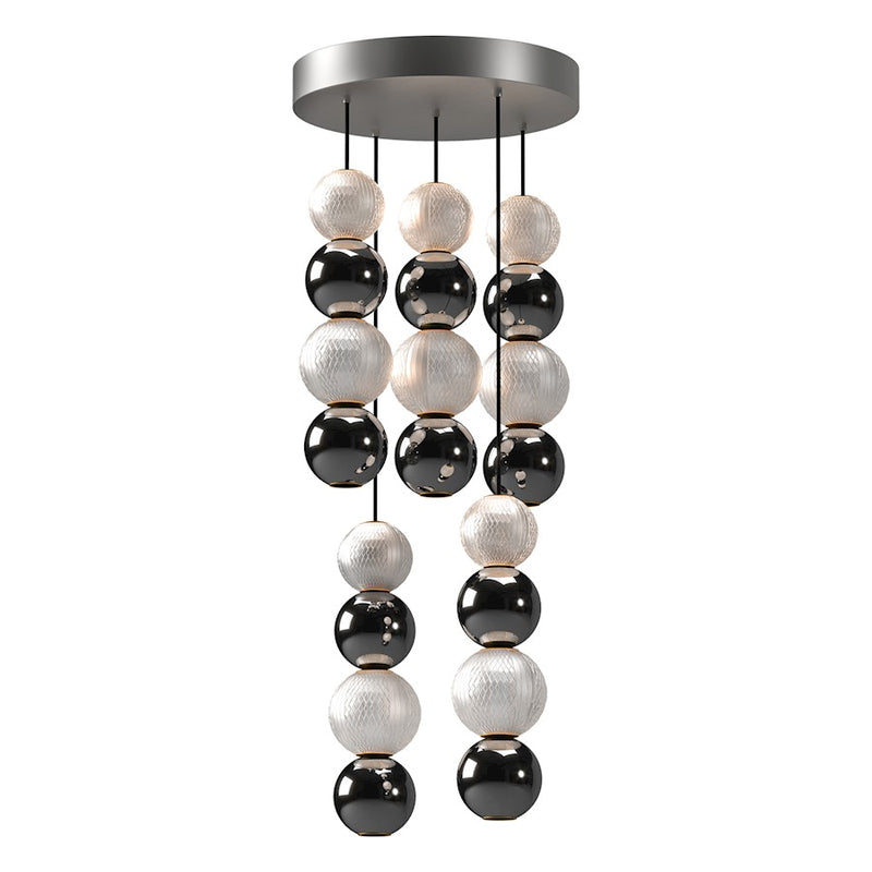 Kuzco Onyx 5-Light LED Multi Pendant | Modern Polished Nickel Aluminum and Clear Carved Acrylic | Kitchen Island & Dining Room | Model MP321805PN