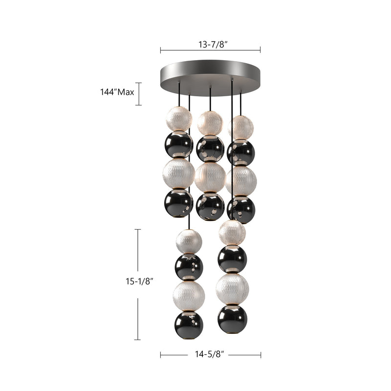 Kuzco Onyx 5-Light LED Multi Pendant | Modern Polished Nickel Aluminum and Clear Carved Acrylic | Kitchen Island & Dining Room | Model MP321805PN