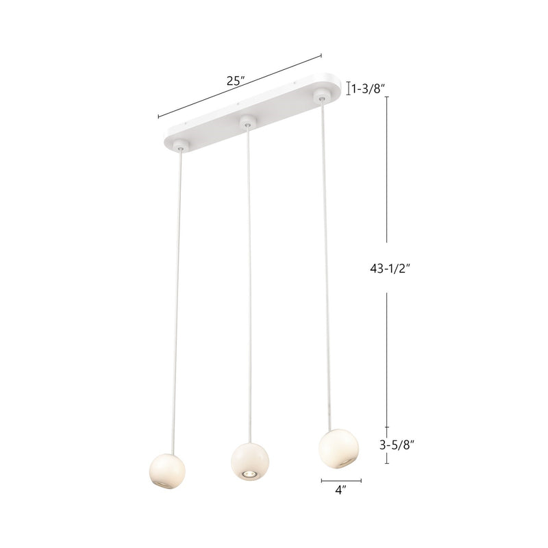 Kuzco Europa LED Multi Pendant | Black and Opal Glass | Kitchen Island & Dining Room | 25 x 4.75 x 3.62 in | Model MP47613-BK