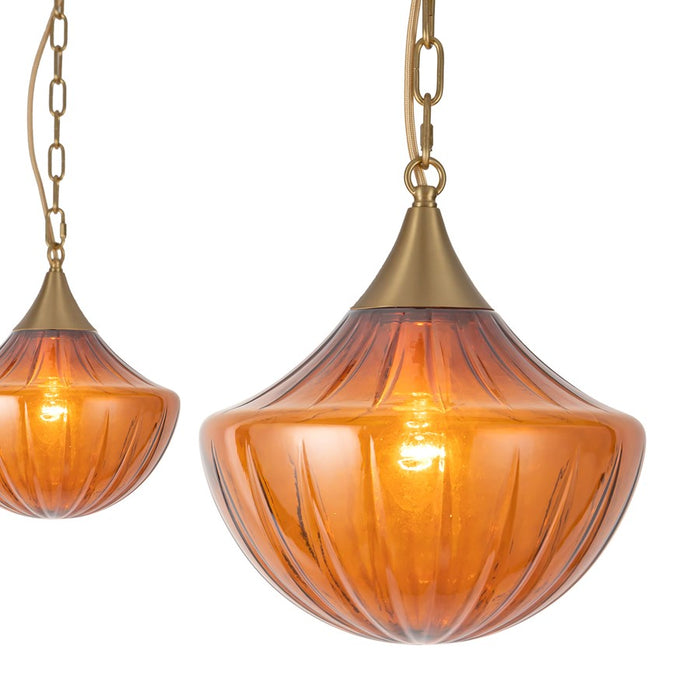 Kuzco Farrah 3-Lt Gold Multi-Lt Pendant, Brushed Gold/Amber