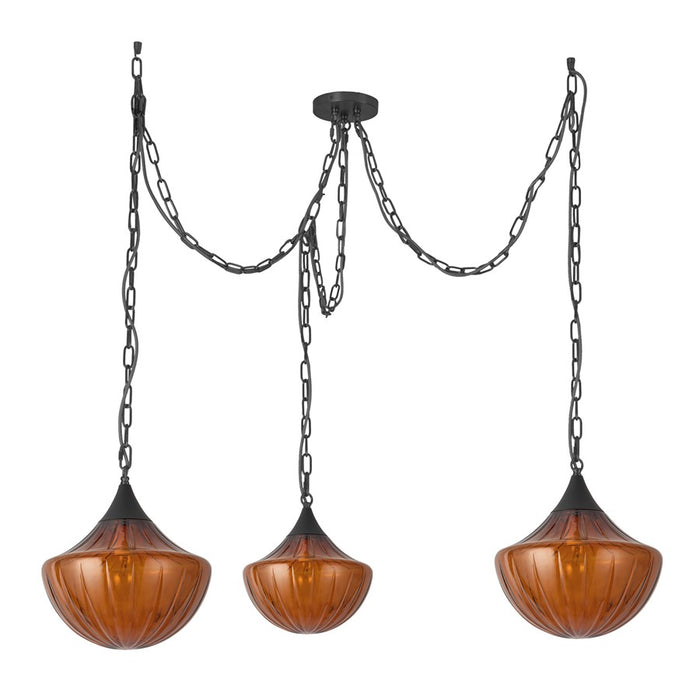 Kuzco Farrah 3-Lt Black Multi-Lt Pendant, Matte Black/Amber