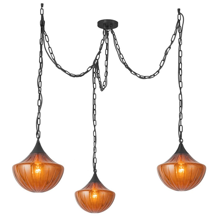Kuzco Farrah 3-Lt Black Multi-Lt Pendant, Matte Black/Amber