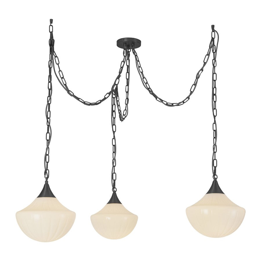 Kuzco Farrah 3Lt Socket Multi Pendant, Black/Glossy Opal Glass - MP651312MBGR