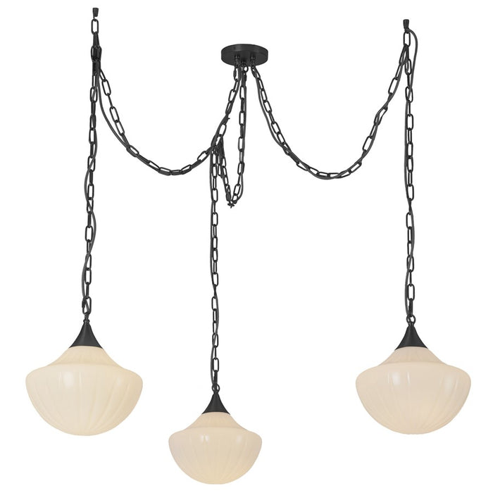 Kuzco Farrah 3Lt Socket Multi Pendant, Black/Glossy Opal Glass