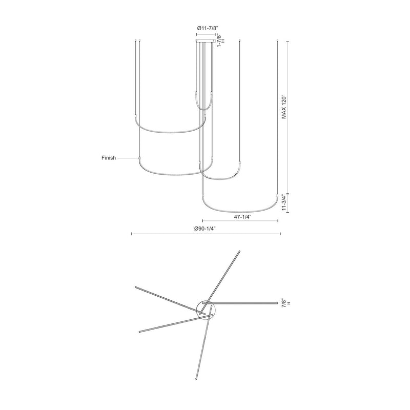 Kuzco Talis 90in 1-Light LED Multi Pendant | Minimal Brushed Nickel and U-Shaped Bar | Kitchen Island & Dining Room | 10400lm | Model MP89590-BN