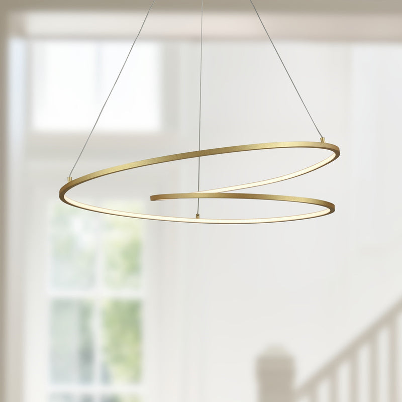 Kuzco Twist 32in 1-Light LED Pendant | Modern Antique Brass and White Acrylic Diffuser | Kitchen Island & Dining Room | Model PD11132-AN