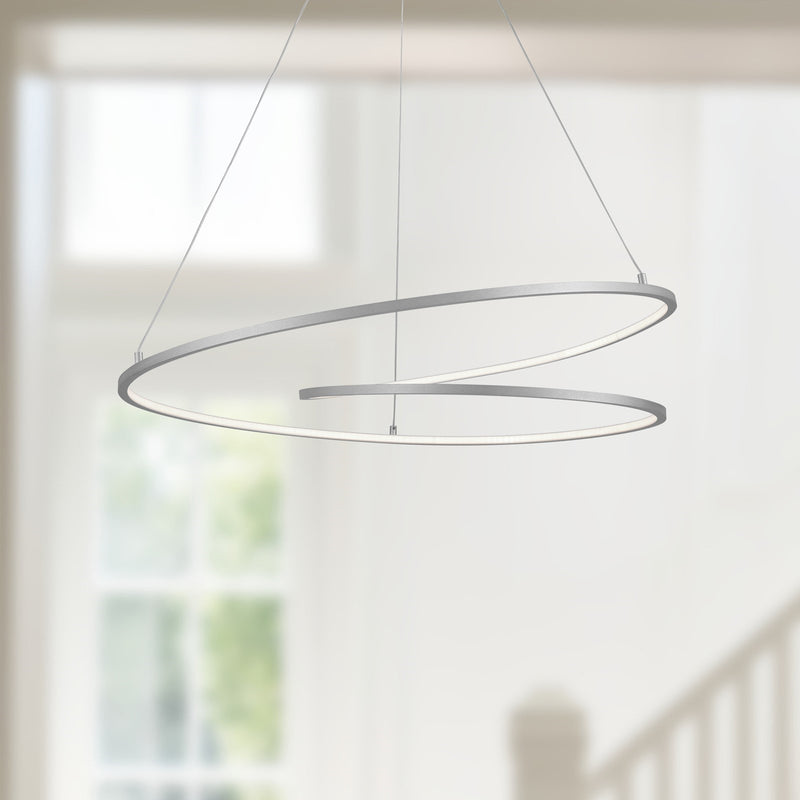 Kuzco Twist 32in LED Pendant | Modern Antique Silver Aluminum and White Acrylic | Kitchen Island & Dining Room Linear Light | Model PD11132-AS