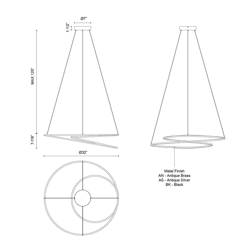 Kuzco Twist 32in LED Pendant | Modern Antique Silver Aluminum and White Acrylic | Kitchen Island & Dining Room Linear Light | Model PD11132-AS