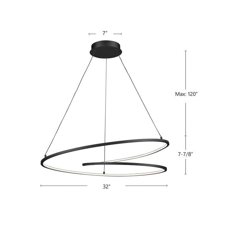 Kuzco Twist 32in LED Pendant | Modern Antique Silver Aluminum and White Acrylic | Kitchen Island & Dining Room Linear Light | Model PD11132-AS