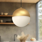 Kuzco Monae 8in 1-Light LED Pendant | Retro Brushed Gold Aluminum and Opal Glass | Kitchen Island & Dining Room | 1200lm 3000K | Model PD11708-BG
