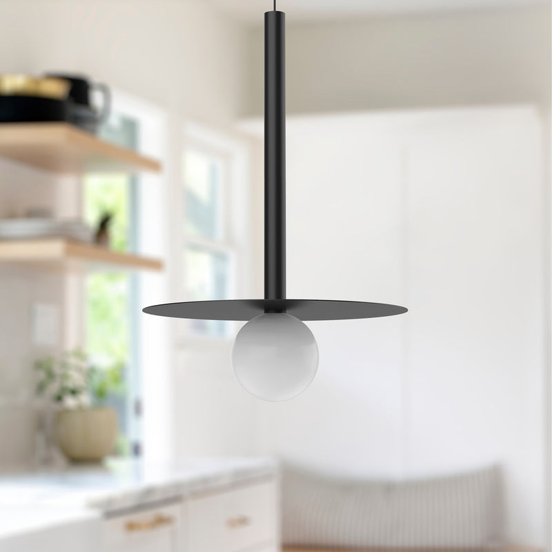 Kuzco Elixir 19in 1-Light LED Pendant | Modern Black and Opal Glass | Kitchen Island & Dining Room | 595lm 3000K 90CRI Dimmable | Model PD15519-BK