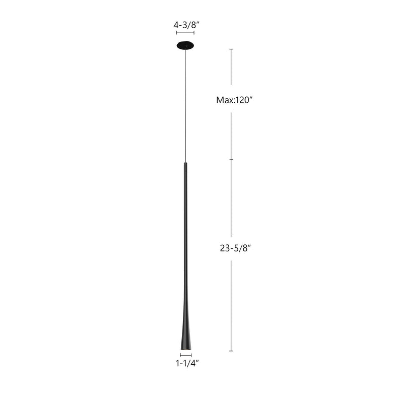 Kuzco Taper 24in LED Pendant | Modern Black and Acrylic Lens | Kitchen Island & Dining Room | 510lm, 3000K, Dimmable | Model PD15824-BK