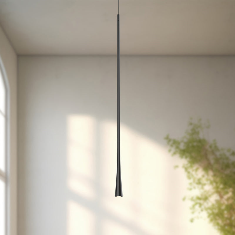 Kuzco Taper 32in LED Pendant | Modern Black Aluminum and Acrylic Lens | Kitchen Island & Dining Room | 1.25 x 1.25 x 31.5 in | Model PD15832-BK