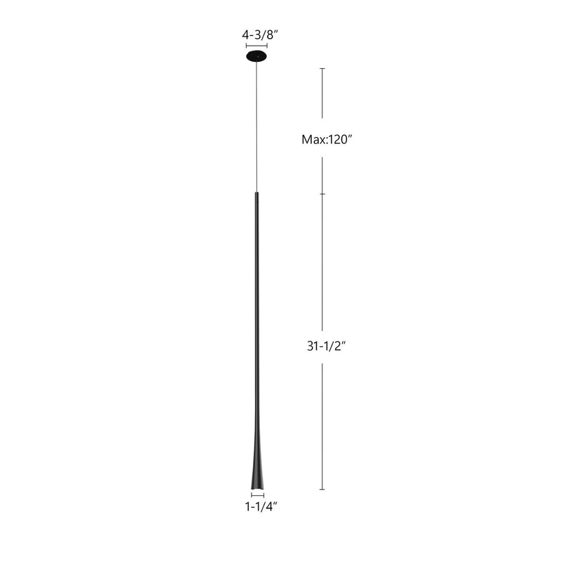 Kuzco Taper 32in 1-Light LED Pendant | Modern Chrome and Acrylic Lens | Kitchen Island & Dining Room | 31.5 x 1.25 in | Model PD15832-CH