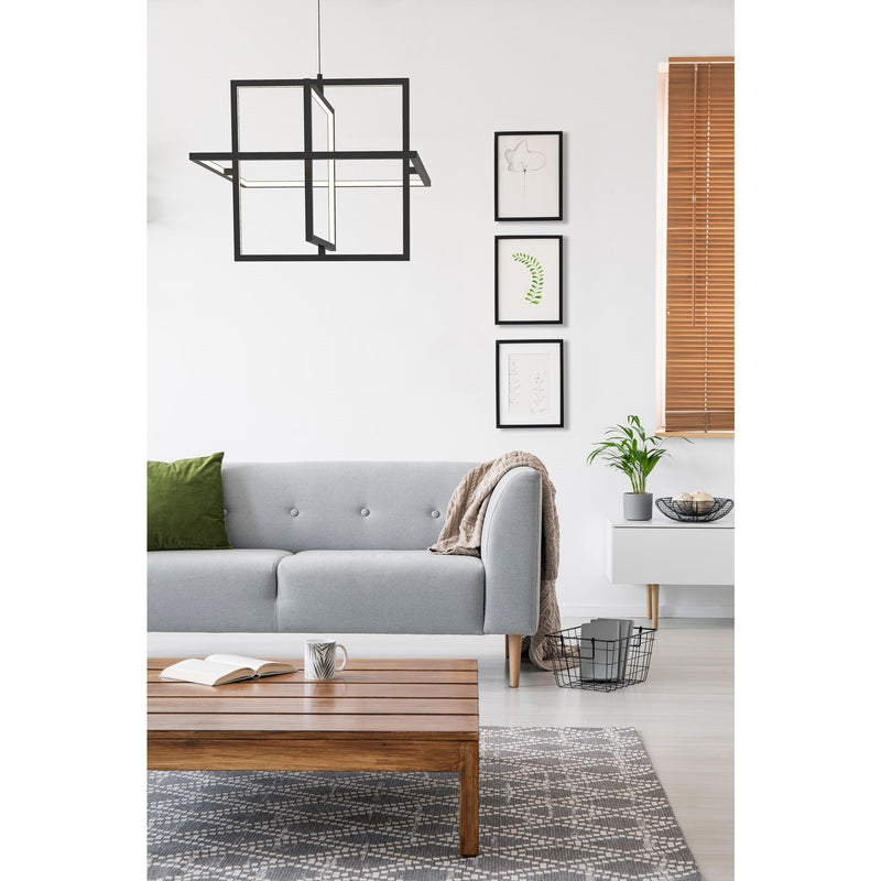 Kuzco Mondrian 20in 1-Light LED Pendant | Modern Black and Frosted Acrylic | Living Room & Dining Room | 19 x 19 x 17 in | Model PD16320-BK