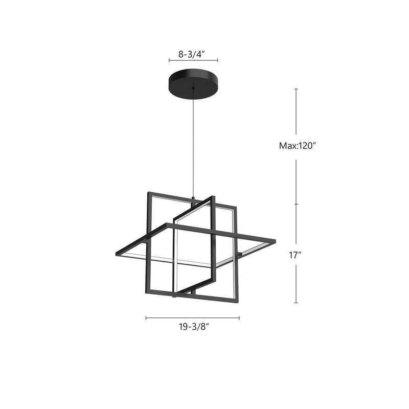 Kuzco Mondrian 20in 1-Light LED Pendant | Modern Black and Frosted Acrylic | Living Room & Dining Room | 19 x 19 x 17 in | Model PD16320-BK