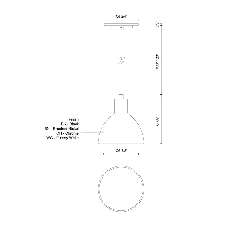 Kuzco Chroma 6in 1-Light LED Pendant | Black and White Acrylic Diffuser | Kitchen Island & Dining Room | 6.25 x 6.25 in | Model PD1706-BK