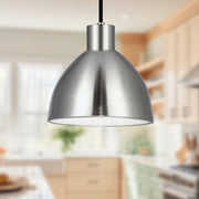 Kuzco Chroma 9in 1-Light LED Pendant | Modern Brushed Nickel and White Acrylic Diffuser | Kitchen Island & Dining Room | Model PD1709-BN
