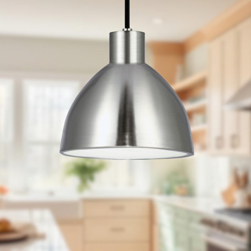 Kuzco Chroma 9in 1-Light LED Pendant | Modern Brushed Nickel and White Acrylic Diffuser | Kitchen Island & Dining Room | Model PD1709-BN
