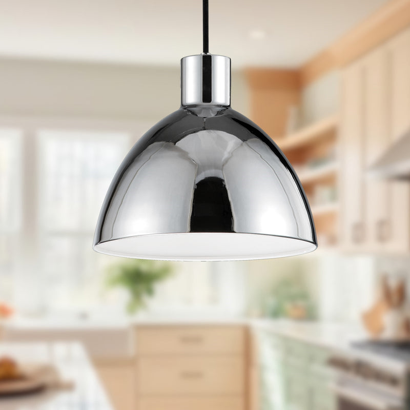 Kuzco Chroma 9in 1-Light LED Pendant | Chrome and White Acrylic Diffuser | Kitchen Island & Dining Room | 800lm 3000K 90CRI Dimmable | Model PD1709-CH