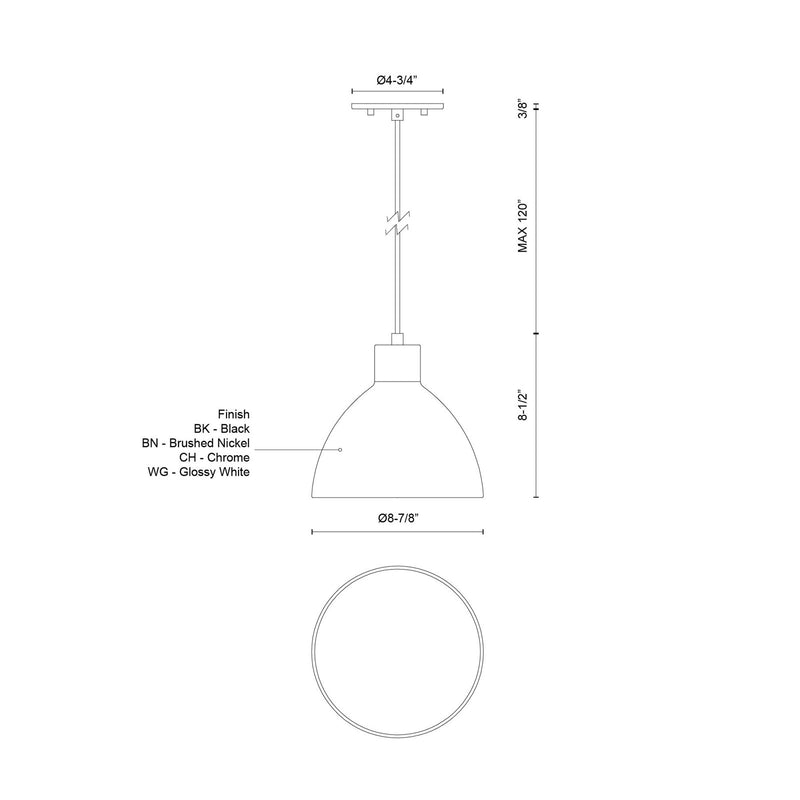 Kuzco Chroma 9in 1-Light LED Pendant | Chrome and White Acrylic Diffuser | Kitchen Island & Dining Room | 800lm 3000K 90CRI Dimmable | Model PD1709-CH
