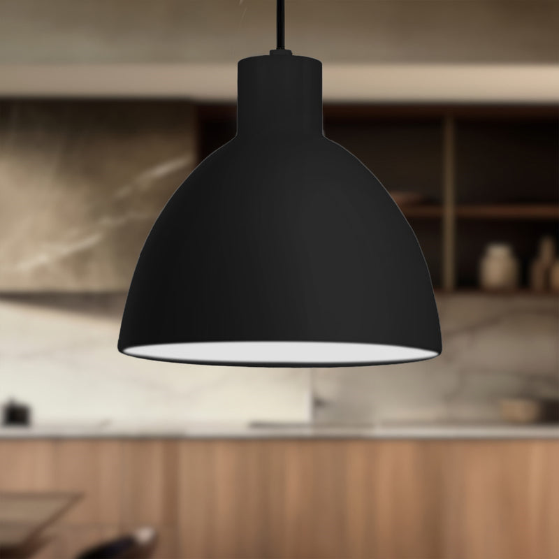 Kuzco Chroma 12in 1-Light LED Pendant | Modern Black Aluminum and White Acrylic Diffuser | Kitchen Island & Dining Room | 11.75 Dia | Model PD1712-BK
