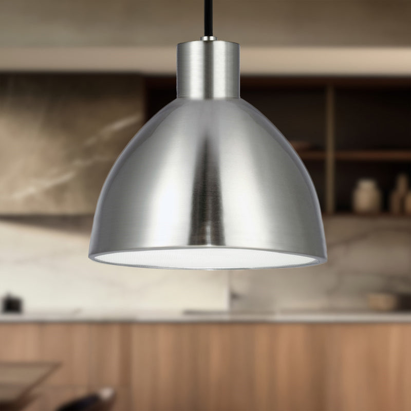 Kuzco Chroma 12in 1-Light Pendant | Modern Brushed Nickel and White Acrylic Diffuser | Kitchen Island & Dining Room | Model PD1712-BN