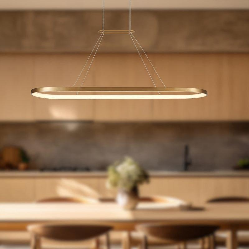 Kuzco Eerie 47in LED Pendant | Industrial Antique Brass Aluminum and White Acrylic Diffuser | Kitchen Island & Dining Room | Model PD19347-AN