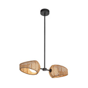 Kuzco Lanai 2-Head LED Pendant | Coastal Black Rattan and Opal Glass | Covered Patio & Dining Room | 7.38 x 7.38 x 5.62 in | Model PD20602-BK-OP