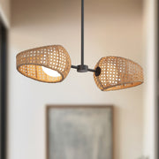 Kuzco Lanai 2-Head LED Pendant | Coastal Black Rattan and Opal Glass | Covered Patio & Dining Room | 7.38 x 7.38 x 5.62 in | Model PD20602-BK-OP