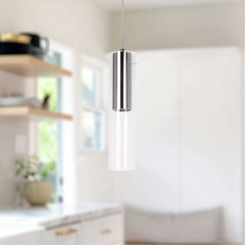 Kuzco Lena 3in 1-Light LED Pendant | Modern Chrome and Clear Glass | Kitchen Island & Dining Room | 3.25 x 14.25 in | Model PD21703-CH