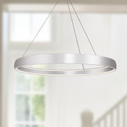 Kuzco Halo 53in LED Pendant | Modern Brushed Silver and White Acrylic Diffuser | Kitchen Island & Dining Room | 10500lm 3000K | Model PD22753-BS