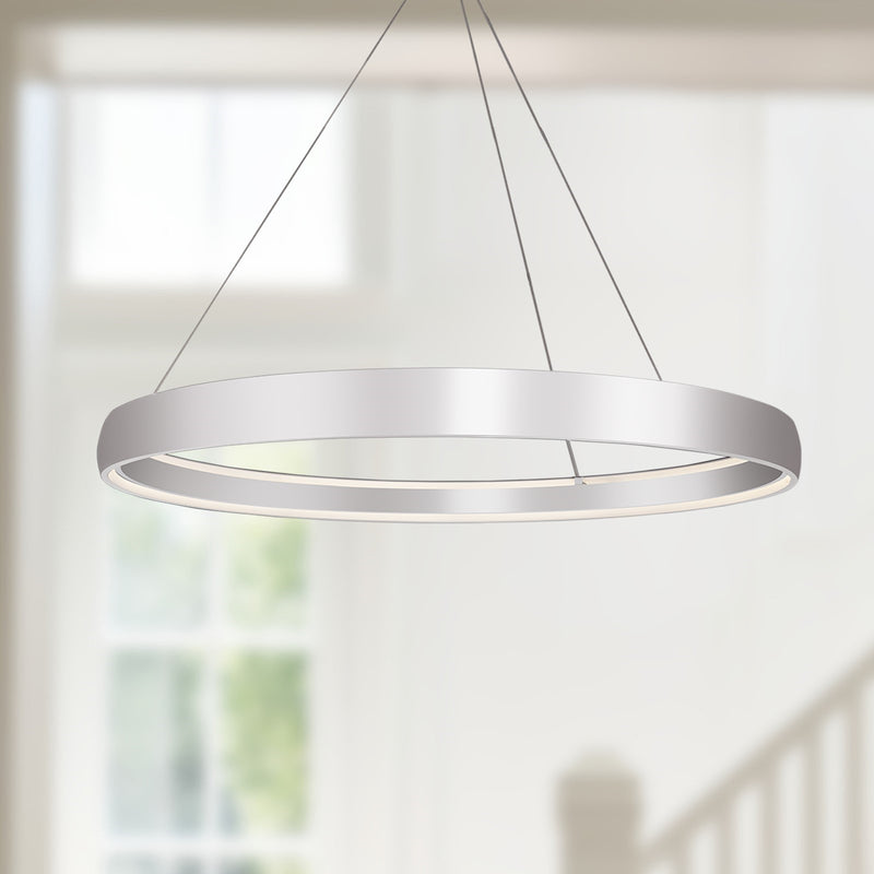 Kuzco Halo 53in LED Pendant | Modern Brushed Silver and White Acrylic Diffuser | Kitchen Island & Dining Room | 10500lm 3000K | Model PD22753-BS
