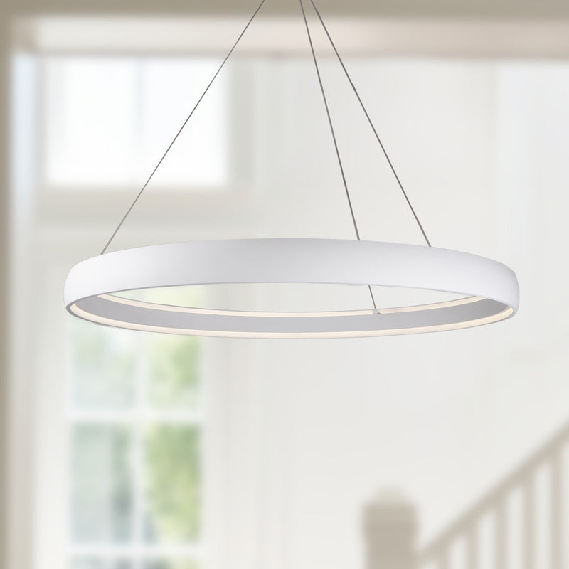 Kuzco Halo 53in LED Pendant | Modern White and White Acrylic Diffuser | Living Room & Dining Room | 10500lm 3000K 90CRI Dimmable | Model PD22753-WH