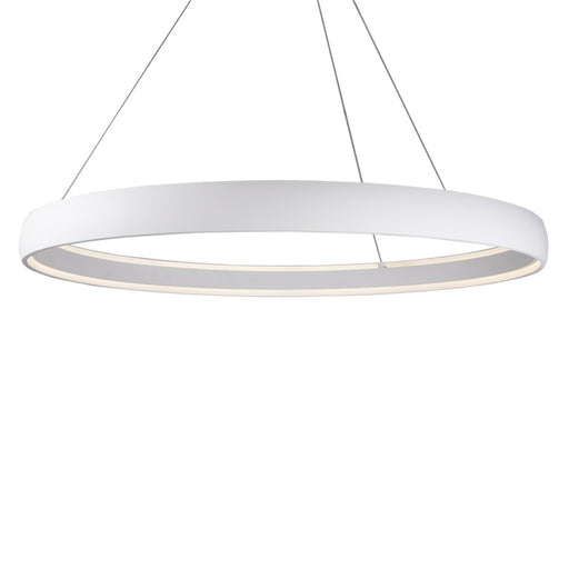 Kuzco Halo 72in LED Pendant | Minimalist White Aluminum and White Acrylic Diffuser | Open Living Room & Dining Room | Model PD22772-WH