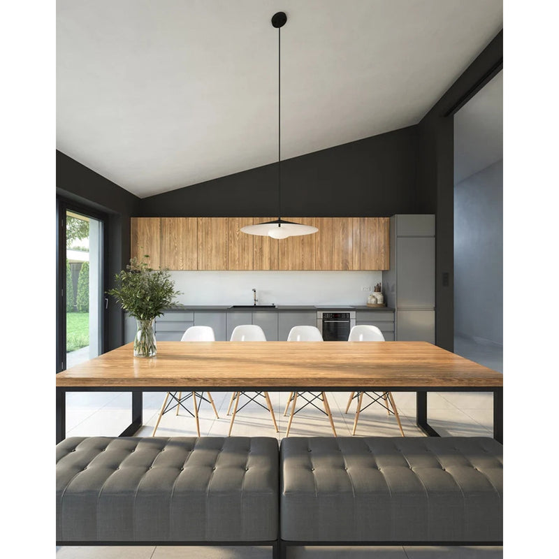 Kuzco Cruz 24in LED Pendant | Black and White Metal with Opal Glass Shade | Dining Room & Kitchen Island | 24 Dia x 6.62 in | Model PD22824-BK-WH