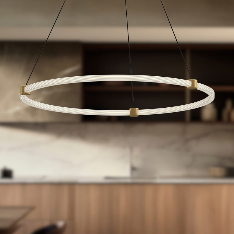 Kuzco Bruni 32in LED Pendant | Modern Brushed Gold Aluminum and Clear Acrylic | Dining Room & Kitchen Island | 2850lm 3000K | Model PD24732-BG