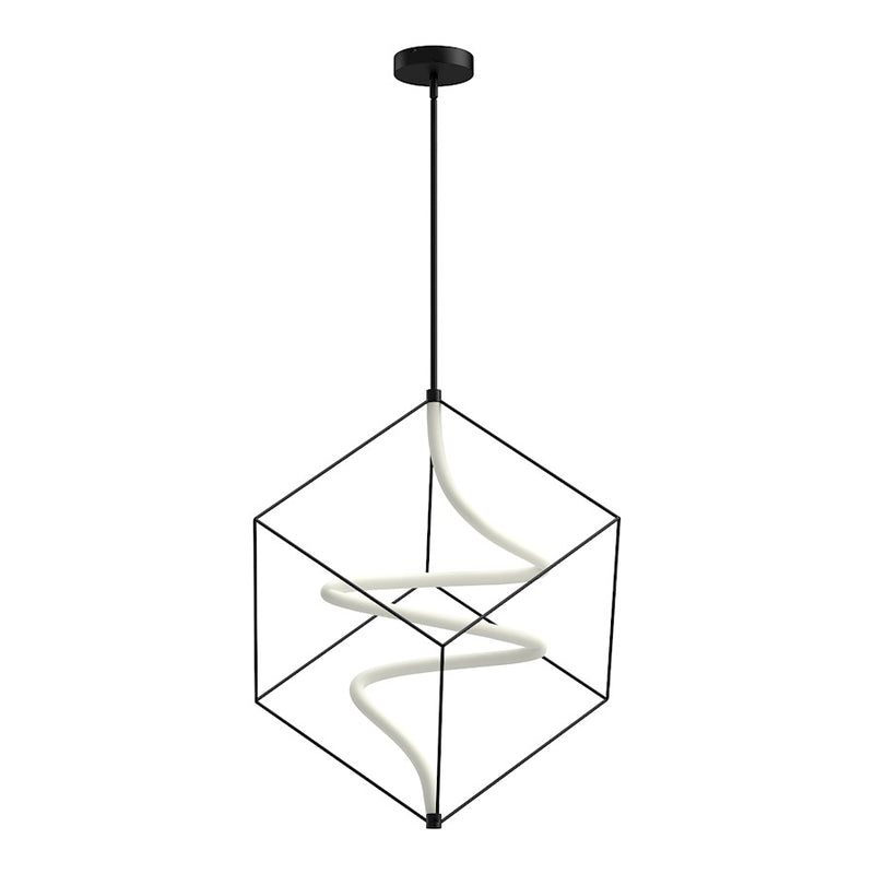Kuzco Script 26in LED Pendant | Modern Black Aluminum and Frosted Acrylic Cube | Living Room & Dining Room | Model PD29226-BK