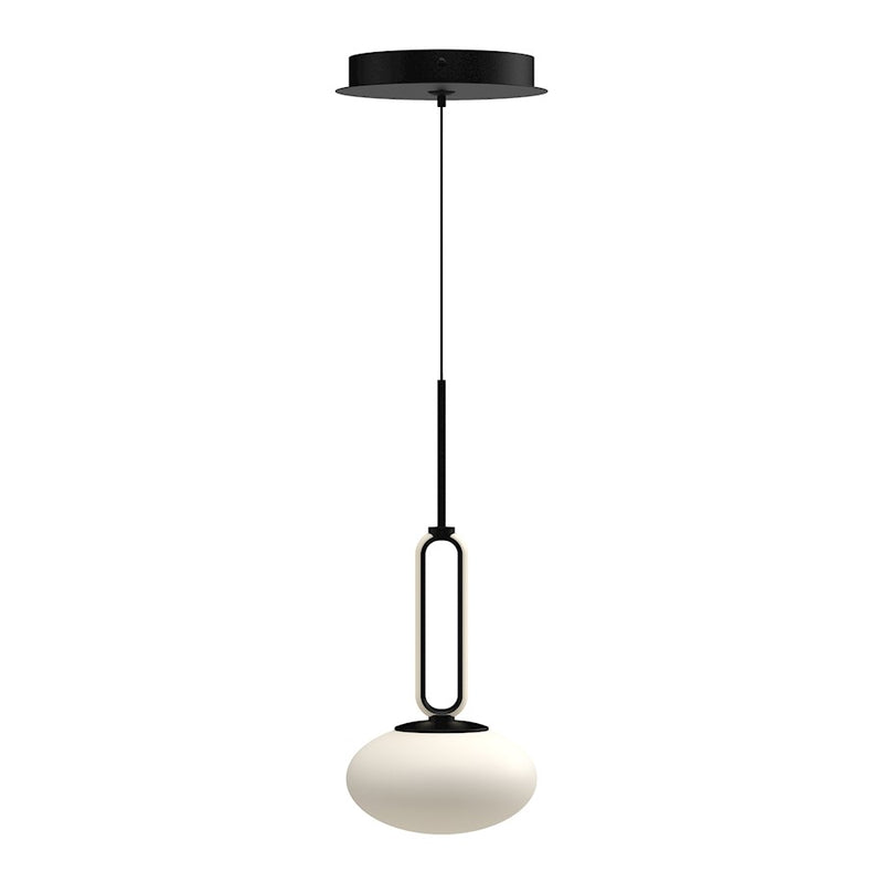 Kuzco Tavira 6in 1-Light LED Pendant | Black Aluminum and Opal Glass Shade | Kitchen Island & Dining Room | 14 x 6 in | Model PD29806-BK