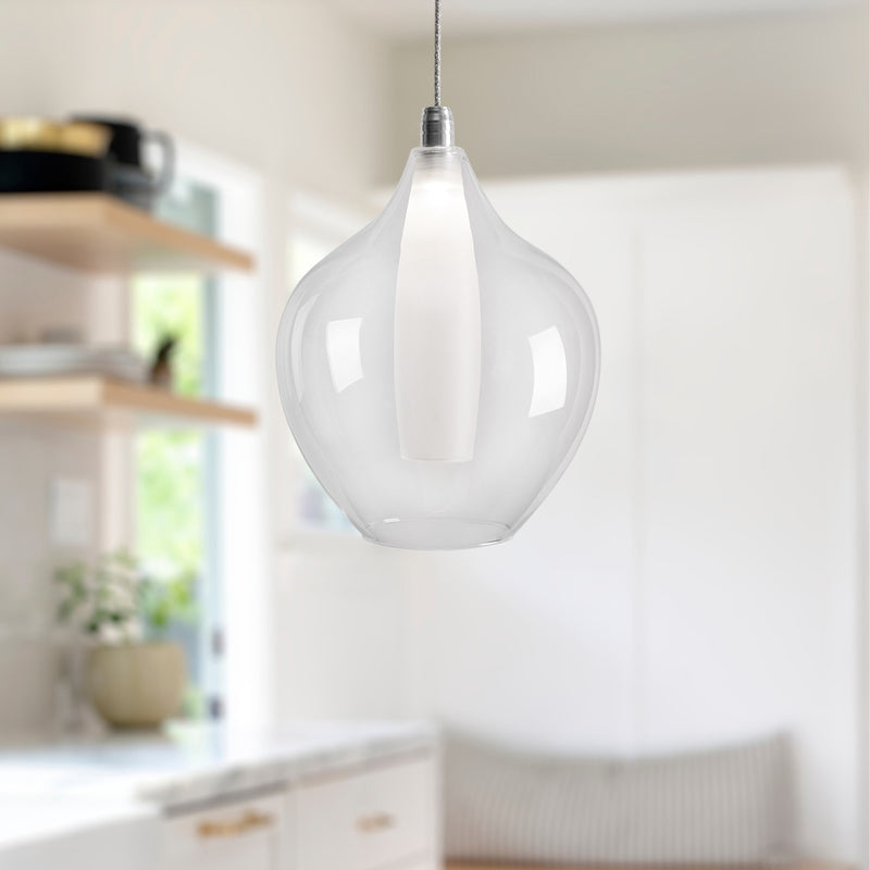 Kuzco Victoria 7in 1-Light LED Pendant | Modern Chrome and Opal Glass | Kitchen Island & Dining Room | 9 x 7 in | Model PD3007