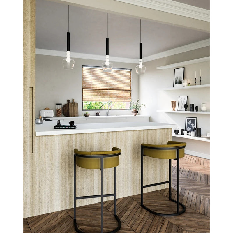 Kuzco Rise 17in 1-Light LED Pendant | Modern Black Aluminum and Clear Glass with White Diffuser | Kitchen Island & Dining Room | Model PD30501-BK-CL
