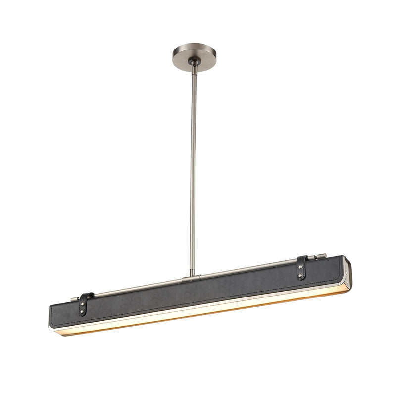 Kuzco Valise 31in 1-Light LED Pendant | Vintage Industrial Aged Nickel and Tuxedo Leather with Frosted Acrylic Diffuser | Living | Model PD307931ANTL