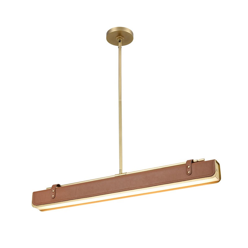 Kuzco Valise 31in 1-Light LED Pendant | Vintage Brass and Cognac Leather with Frosted Acrylic | Dining Room & Living Room | Model PD307931VBCL